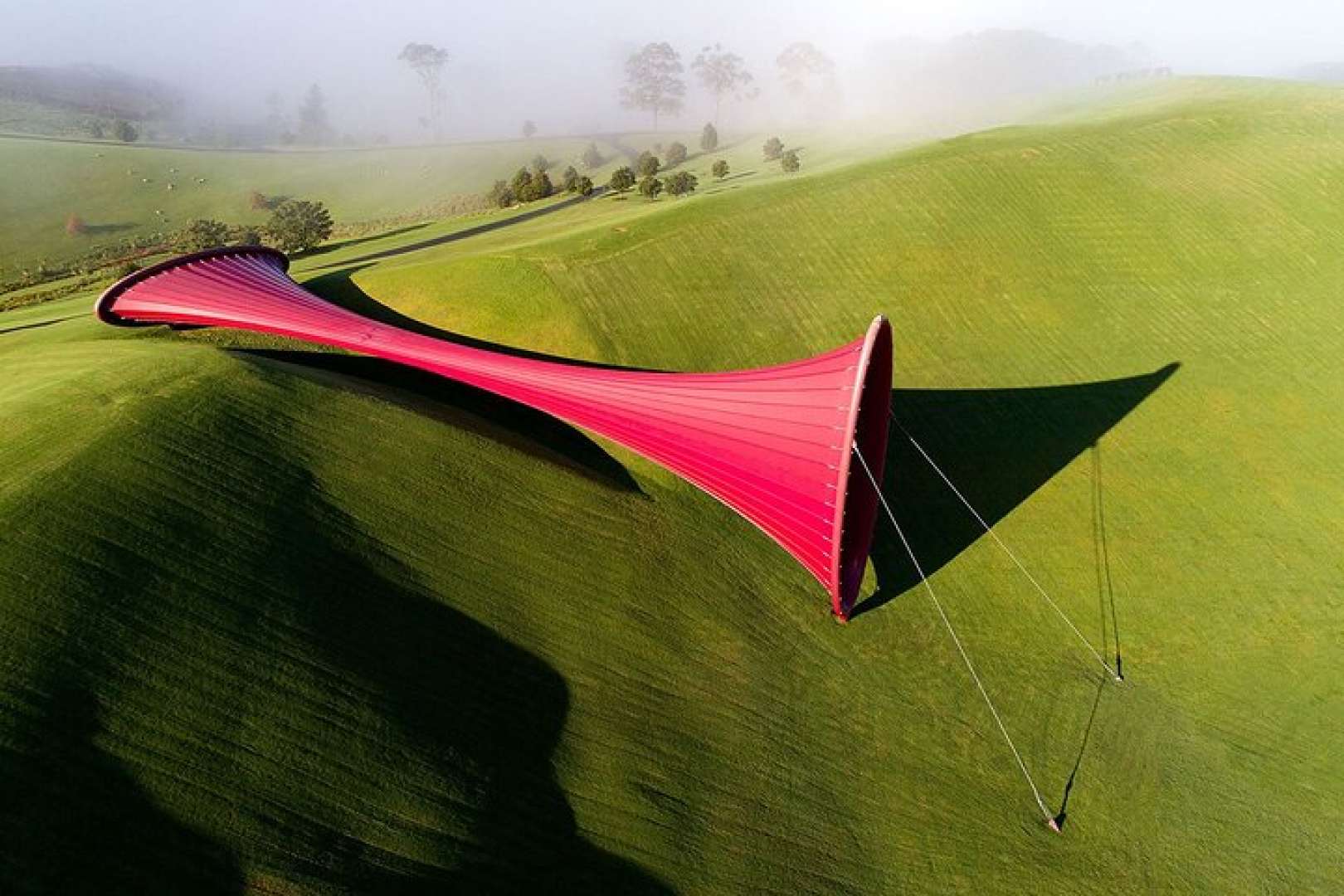 Unique sculptures towering over the rural landscape at Gibbs Farm