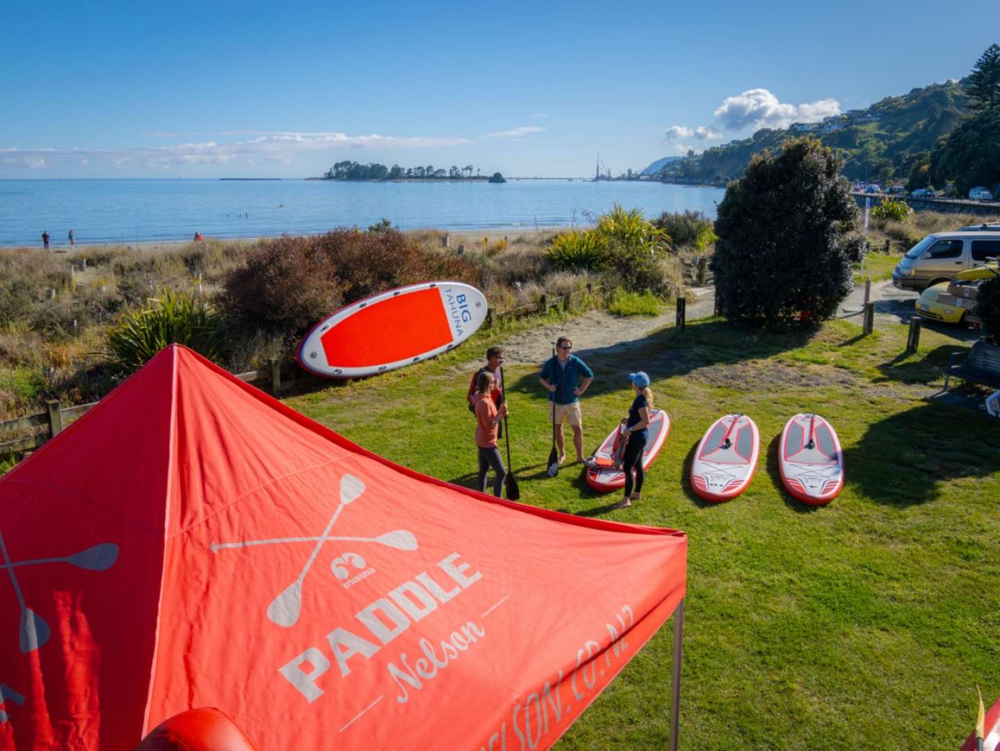 Pick up your board from Tahunanui beach!